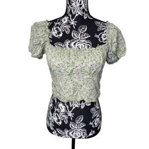 Nwt Motel Parma Violet Floral Puff Sleeve Milkmaid Crop Top Medium Coquette Cute
